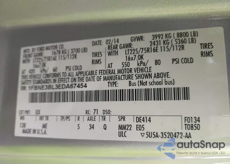 2014 Ford E-350 Super Duty Xlt from USA, damaged, VIN 1FBNE3BL3EDA67454